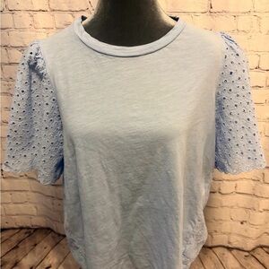 Crown & Ivy Light Blue Eyelet Sleeve Tee